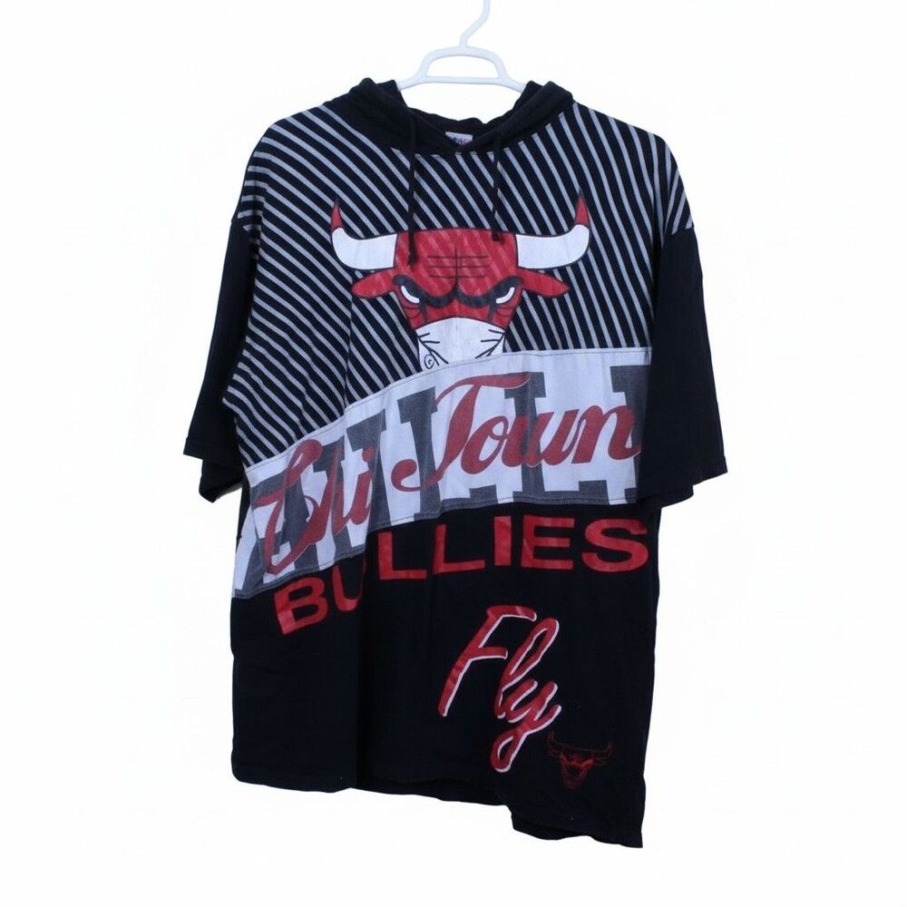 VINTAGE 90s Chicago Bulls Hoodie Shirt 3XL Black Lacquer Chi-Town Fly